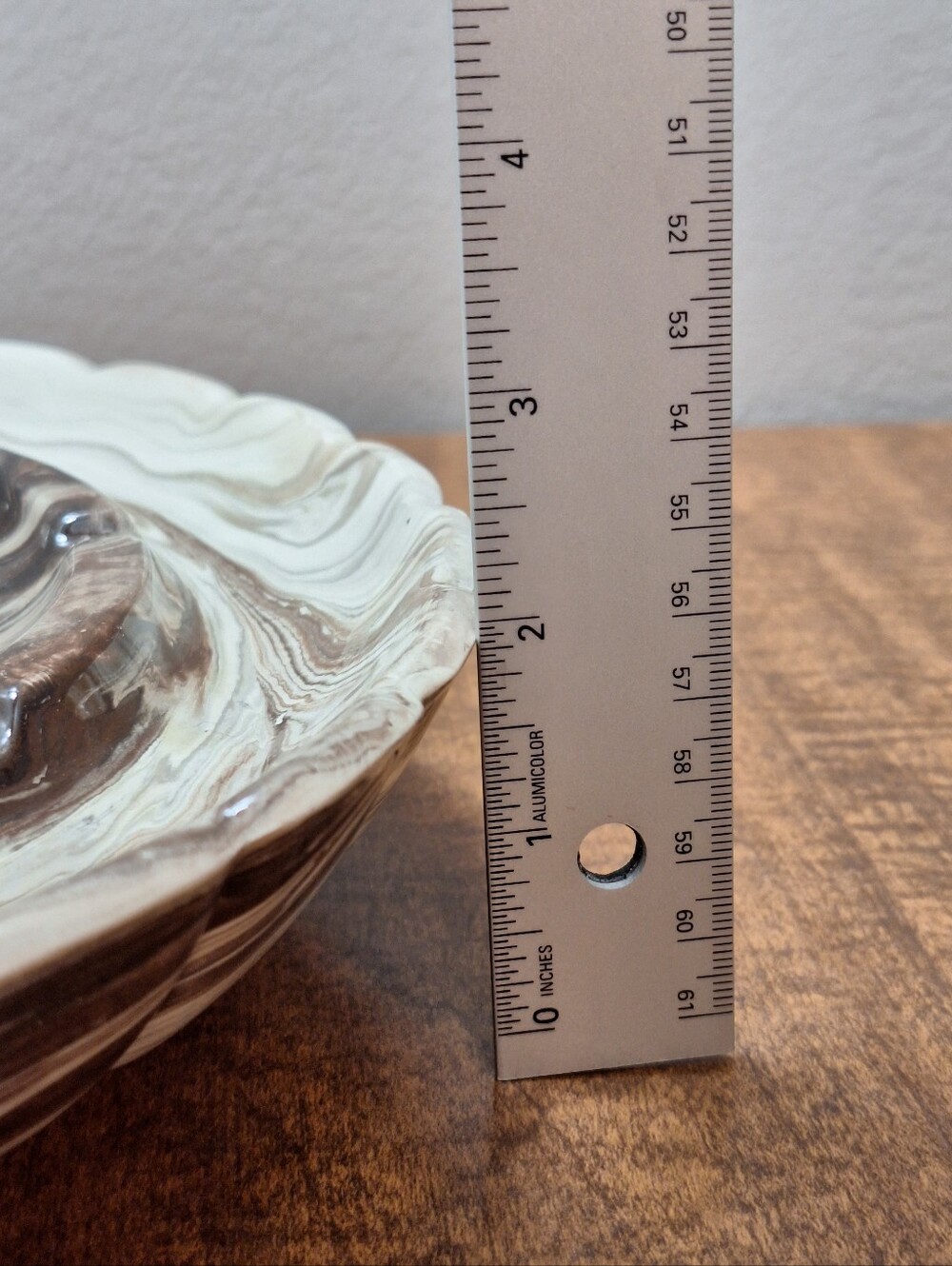 Vtg 80s Ceramic Cream & Brown Marble Swirl Scalloped Edge 10.5 In Ashtray Signed - Picture 16 of 16